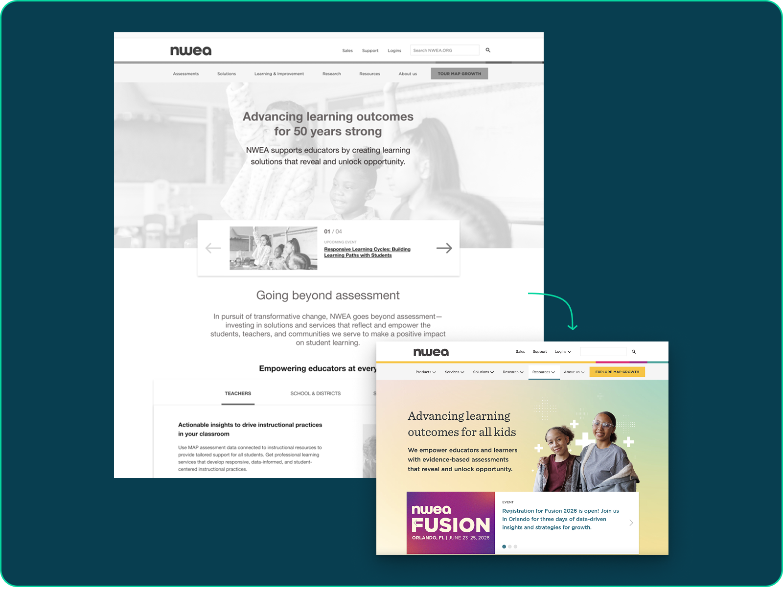 Wireframe and shipped homepage comparison
